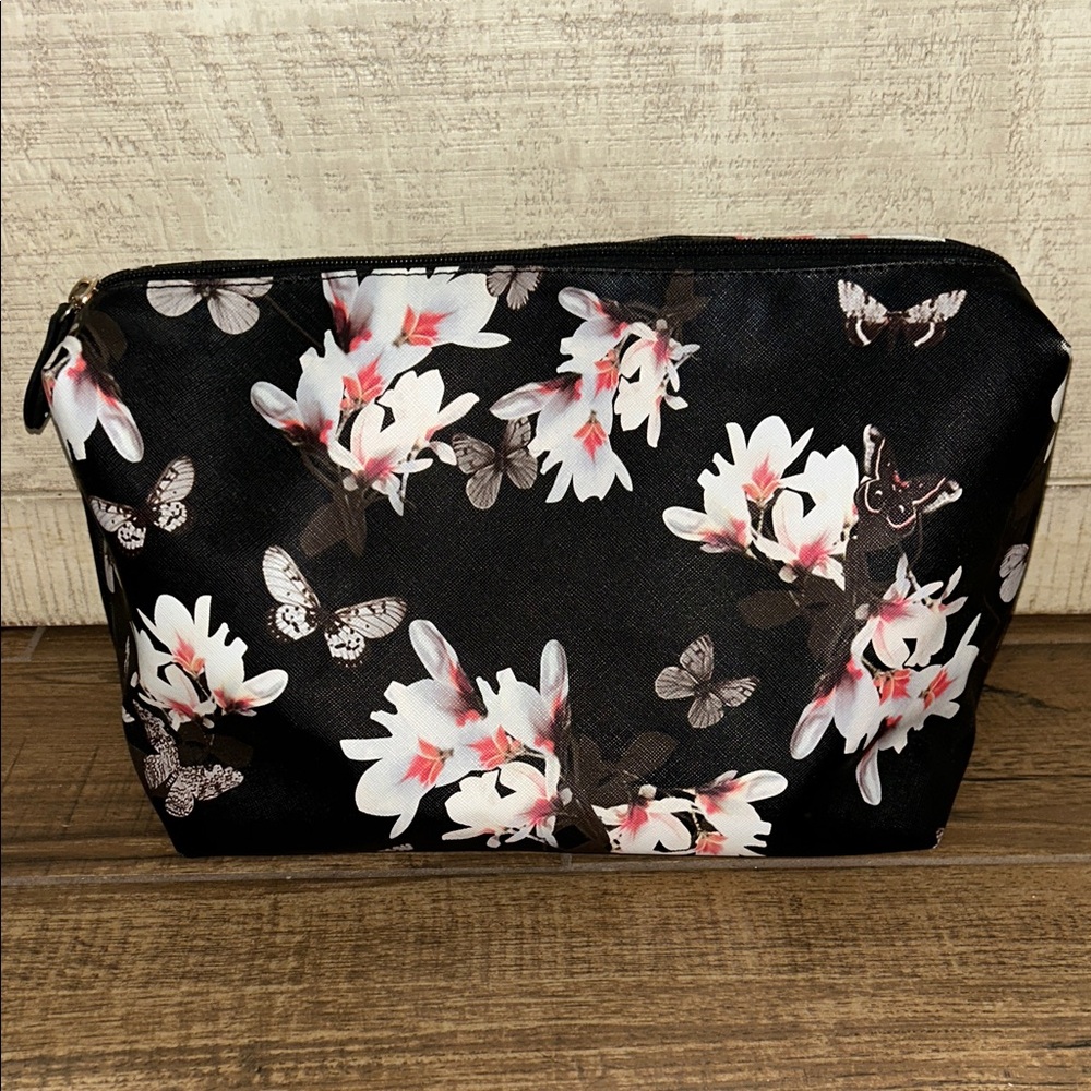 Women's Kelly & Katie Floral & Butterfly Black Makeup Bag